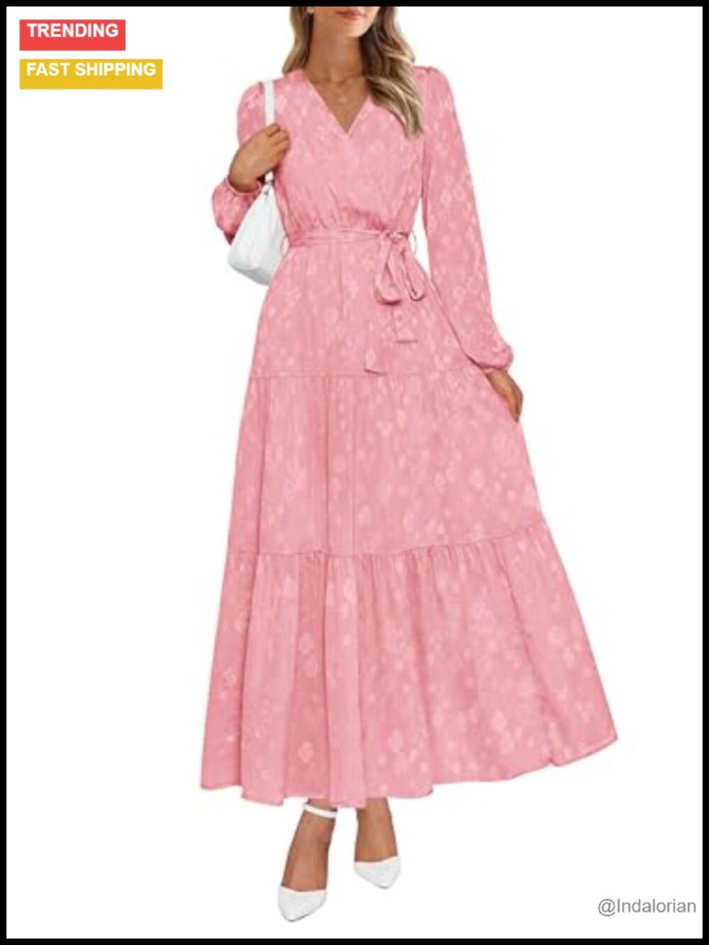 Womens Long Sleeve Boho Floral Wrap Maxi Dress V-Neck Tie Waist Chiffon